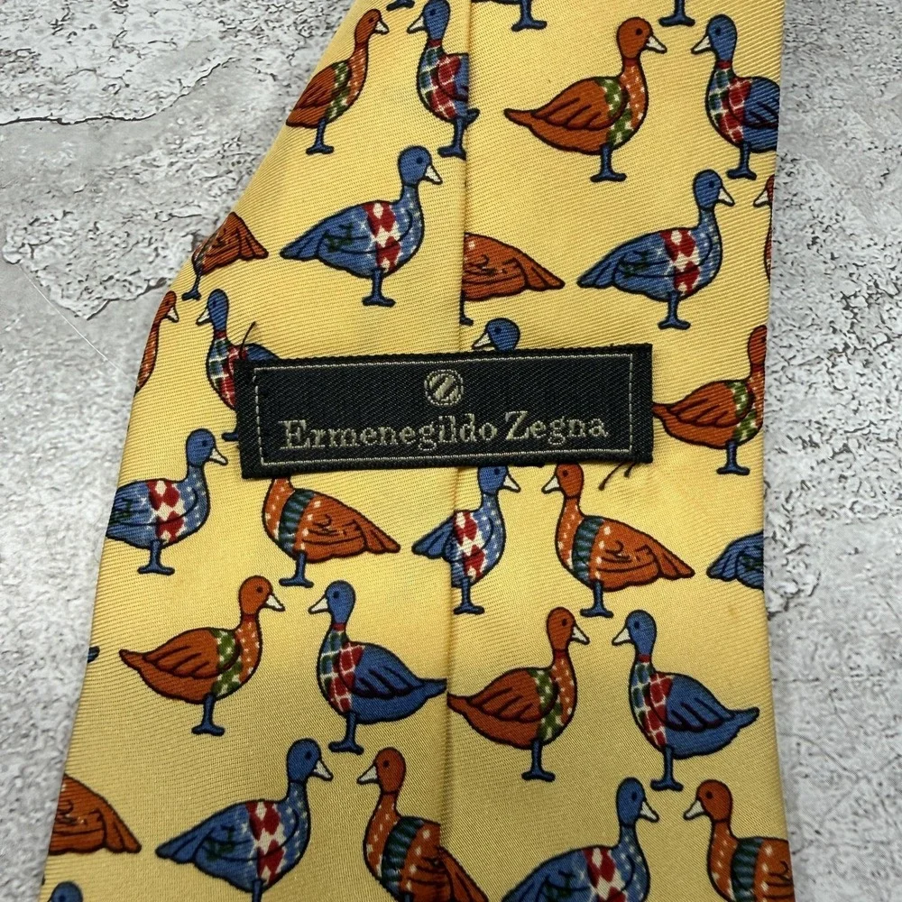 Ermenegildo Zegna Tie Mens One Size Yellow Animal Print Made In Italy Necktie